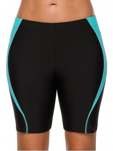 Tankinis Women High Waist Swim Shorts Long Boardshort Boyleg Swim Bottoms - Black - Aqua (No Panty) - CK188OIZQZX $17.46