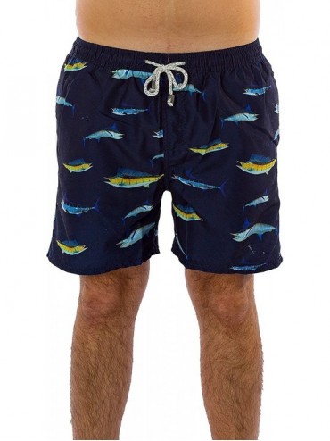 Trunks Men's Slim Fit Quick Dry Swim Shorts Swim Trunks Mens Bathing Suits with Mesh Lining - Navy - C218TUMLUIG $31.08