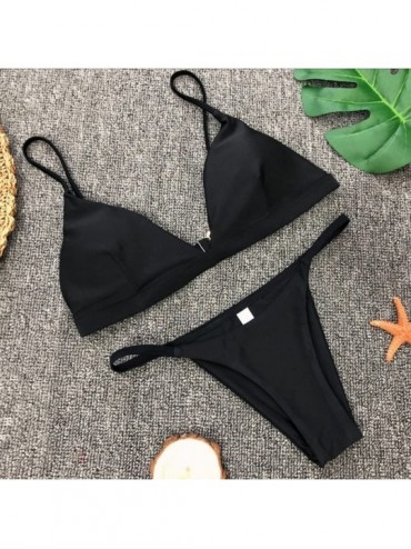 Sets Bikini Set 2018 Hot! Women Sexy Padded Push-up Brazilian 2pcs Swimsuit High Cut Bathing Suits - Black - C218C4WHGKY $14.71