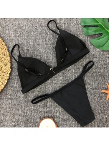 Sets Bikini Set 2018 Hot! Women Sexy Padded Push-up Brazilian 2pcs Swimsuit High Cut Bathing Suits - Black - C218C4WHGKY $14.71
