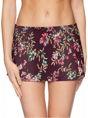 Tankinis Women's Kokomo Swim Skirt Mid Rise Bikini Bottom Swimsuit - Rosewood Vines - CM18723OZMM $66.28