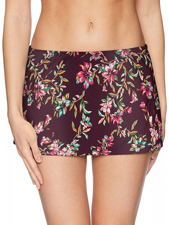 Tankinis Women's Kokomo Swim Skirt Mid Rise Bikini Bottom Swimsuit - Rosewood Vines - CM18723OZMM $42.73