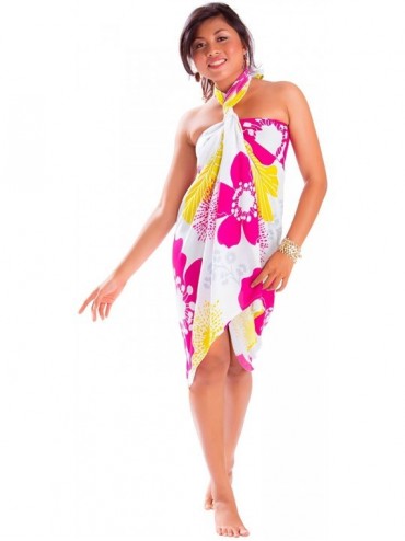 Cover-Ups Womens Hawaiian Floral Swimsuit Sarong in Your Choice of Color - Yellow-61 - CS11L37E737 $35.42