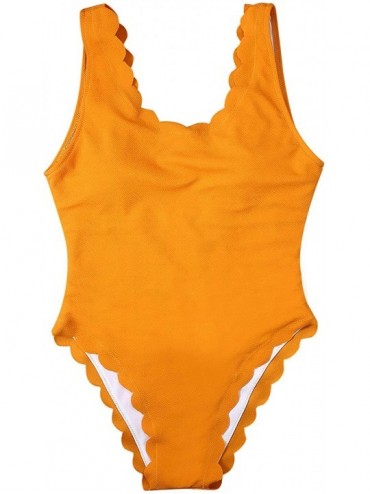 One-Pieces Women's One Piece Wavy Edge Trim Backless Bikini Padded Tummy Control Swimwear Swimsuit Bathing Suit Monokini Yell...
