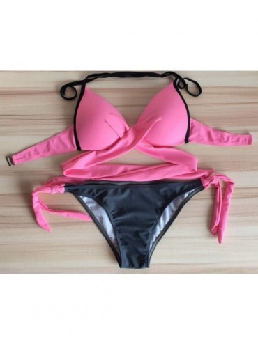Tops Swimsuits for Girls Women's Black One Piece Bathing Suit Ruched Tummy Control Swimsuit - Pink - CE18T9XELKZ $11.69