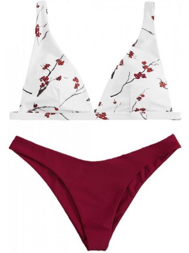 Sets Women's 2 Piece Swimsuit Triangle Bikini Set High Cut Thong Cheeky Bathing Suit - Multi-4 - CH199MAQKRW $41.30