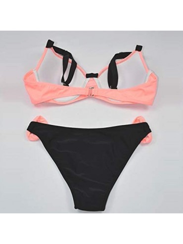 Bottoms Women's Swimsuit Halter Halter Strap Solid Print Bikini Set(A1-Pink-S) - A1-pink - CF196U6MTQL $10.58