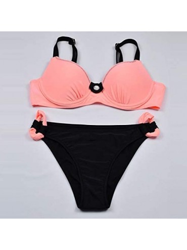 Bottoms Women's Swimsuit Halter Halter Strap Solid Print Bikini Set(A1-Pink-S) - A1-pink - CF196U6MTQL $10.58