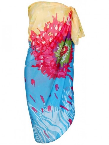 Cover-Ups Women Swimwear Chiffon Pareo Beach Cover Up Bikini Sarong Swimsuit Wrap Skirts - Sky Blue&yellow Floral - CC18DWUTT...