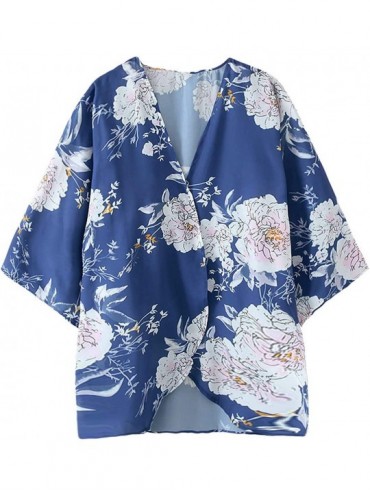Cover-Ups Women's Floral Print Kimono Cardigan Sheer Chiffon Beach Cover Up Casual Loose Blouse Top - A F2 - CU192DECZA0 $16.92