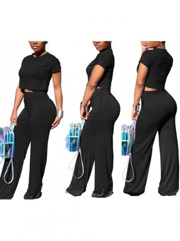 Sets Women's Casual 2 Piece Outfits Jogging Suits Crop Top & Wide Leg Long Pants Tracksuit With Pockets - A-black - CQ18SMYQY...
