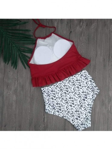 Sets Women Bikini Set Halter Neck Swimsuits Lace Up Two Piece Beach Swimwear Tankini Bathing Suits - Red - CU197HGYG0M $16.87