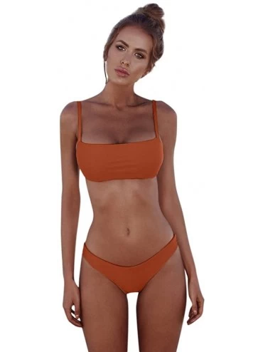 Sets Women's Tube Top Bikini Swimsuit- Women Bandeau Bandage Bikini Set Push-Up - Orange - C6196WS0QWE $21.11