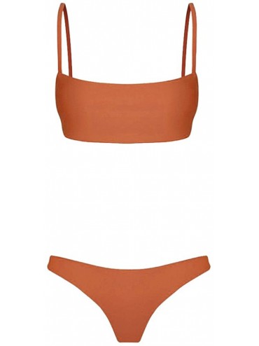Sets Women's Tube Top Bikini Swimsuit- Women Bandeau Bandage Bikini Set Push-Up - Orange - C6196WS0QWE $12.95
