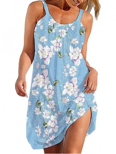 Cover-Ups Women's Beach Bathing Suit Swimsuit Cover Ups Swimwear Summer Halter Dress - Floral Blue - C519C4RZMNG $35.22