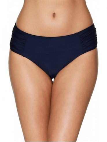 Bottoms Women's Cut Out Bikini Bottoms Strappy High Waist Swim Shorts Tankini Shorts - Navy (Side Shirred) - CG18DZ3OL6U $13.08