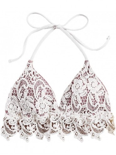 Tops Women's Summer Beach Backless Crochet Halter Bikini Crop Top - 2-white-3 - CB1903H4TRU $26.81