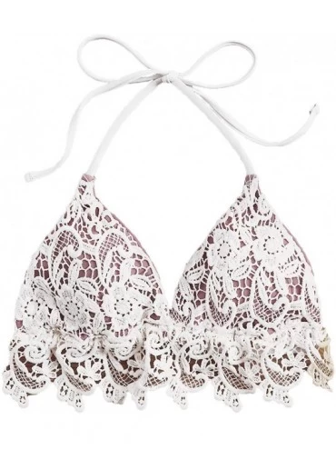 Tops Women's Summer Beach Backless Crochet Halter Bikini Crop Top - 2-white-3 - CB1903H4TRU $24.16