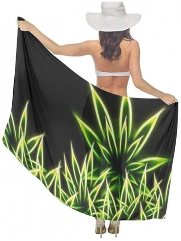 Cover-Ups Women Chiffon Scarf Summer Beach Wrap Skirt Swimwear Bikini Cover up Psychedelic Green Marijuana Weed Leaf Black - ...