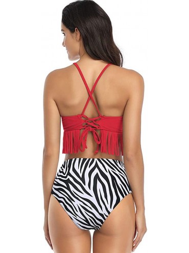 Sets Womens Swimming Bathing Suit Padded Two-Pieces Tassel Swimsuit Monokini Push Up Bikini Sets Swimwear - Red - CZ194479QDH...