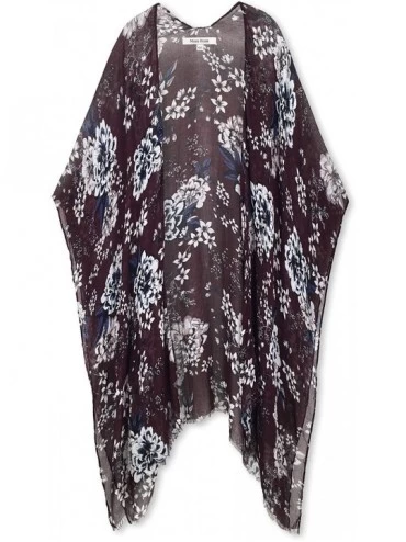 Cover-Ups Women's Beach Cover up Swimsuit Kimono Cardigan with Bohemian Floral Print - C Hazel - CX18CKKSX9S $42.54
