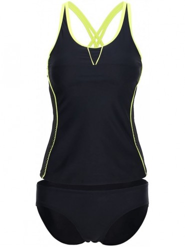 Sets Women's Active Sport Tankini Set - Designed in USA - 7877_black/Green Side - CT17AYYMHE7 $30.42