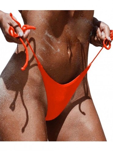 Bottoms Sexy Brazilian Ruched Semi Thong Bikini Bottom for Women Tie Side - Orange - CA12CR06ZUL $25.11