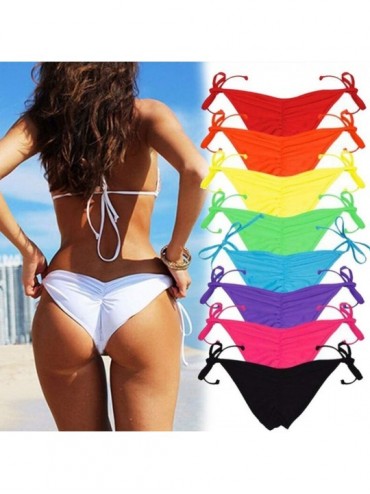 Bottoms Sexy Brazilian Ruched Semi Thong Bikini Bottom for Women Tie Side - Orange - CA12CR06ZUL $13.76