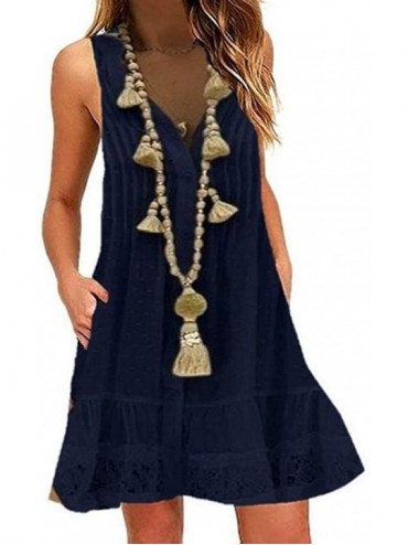 Cover-Ups Ladies Summer Large Size Dress Women's Elegant Sleeveless V Neck Party Dress Casual Tops - Blue - CL18TWAD5L4 $21.77
