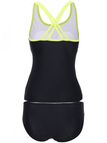 Sets Women's Active Sport Tankini Set - Designed in USA - 7877_black/Green Side - CT17AYYMHE7 $30.42