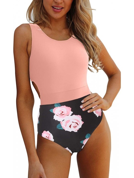 One-Pieces Women Sport One Piece Swimsuit Athletic Tummy Control Bathing Suit High Cut Monokini Swimwear - Pink - C919CSYQ237...