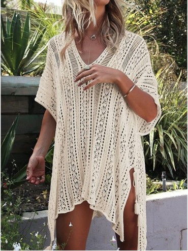 Cover-Ups Women's Bathing Suit Cover Up Beach Bikini Swimsuit Swim Crochet Dress - Beige - CN1897RWDYR $16.77