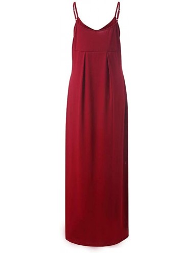 Rash Guards Women Summer Casual Pockets Strappy Long Dress Beach Cami Split Maxi Dress - Red - CY18TW7HGX2 $20.14