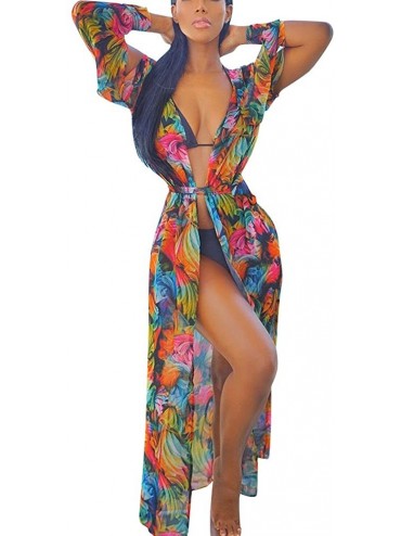 Cover-Ups Boho Cardigans Chiffon Kimono for Women Beach Cover Up Loose Shawl Tops - Multicolor 03 - CE196888K23 $23.27