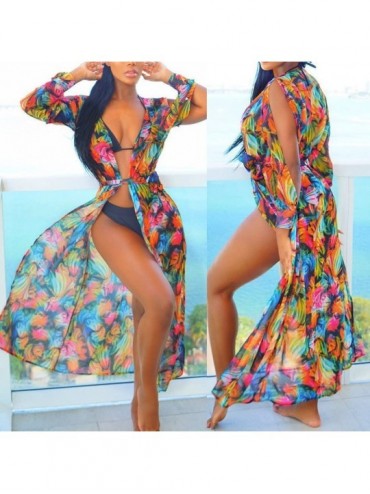 Cover-Ups Boho Cardigans Chiffon Kimono for Women Beach Cover Up Loose Shawl Tops - Multicolor 03 - CE196888K23 $14.66