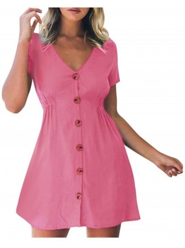 Cover-Ups Womens Holiday V Neck Solid Dress Ladies Summer Beach Party Dress - Pink - CA190XEZQHZ $49.75