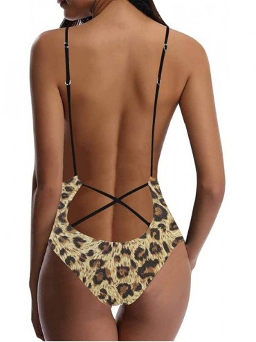 One-Pieces Funny Animal Skins Prints V-Neck Women Lacing Backless One-Piece Swimsuit Bathing Suit XS-3XL - Design 2 - C918RZT...
