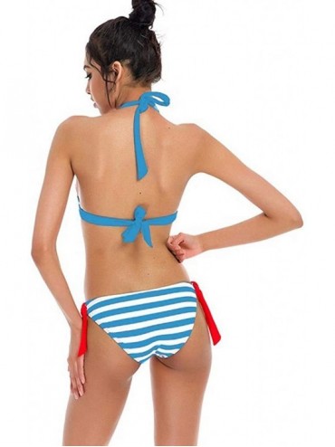 Tops Women's Sexy Striped Print Swimsuit Bikini Bra Bra Beachwear Two-Piece Swimsuit - Light Blue - CP18T2K9KNN $17.55