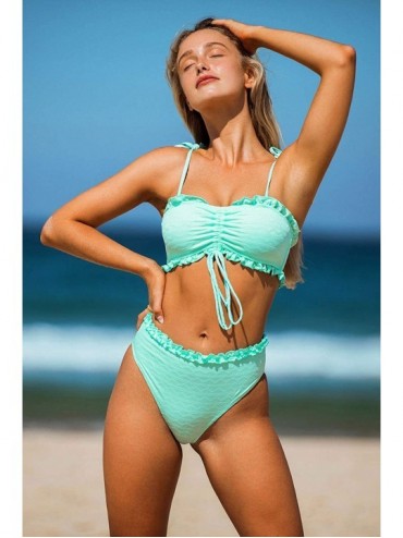 Sets Womens High Waisted Bikini Sets Ruffle String Bathing Suits Swimwear 2PC Swimsuits for Women - Mint Green - C518AU8IW25 ...