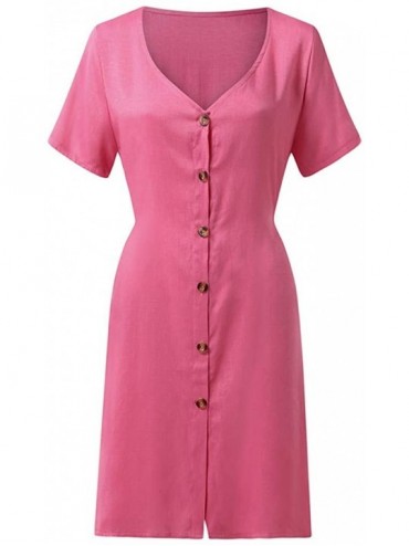 Cover-Ups Womens Holiday V Neck Solid Dress Ladies Summer Beach Party Dress - Pink - CA190XEZQHZ $49.75