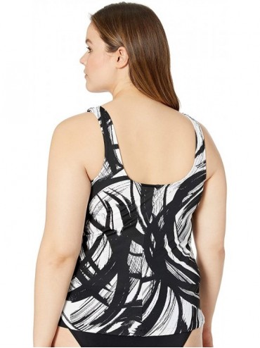 Tankinis Women's Plus-Size Scoop Neck Side Tie Tankini Swim Dress One Piece Swimsuit - Black//Tidal Wind - CL18KN34OTH $35.73