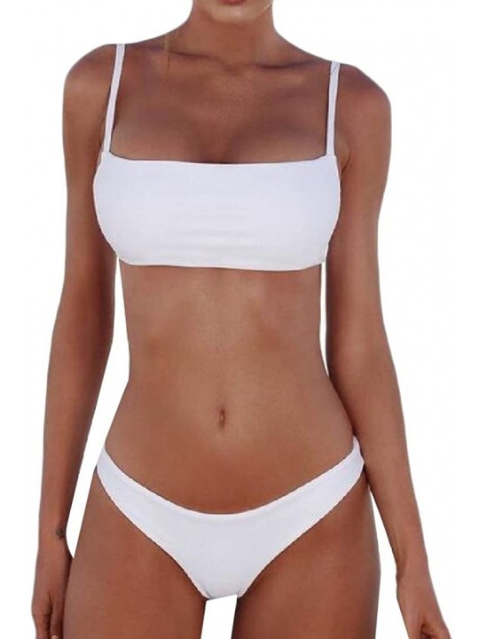 Sets Womens Push Up Underwire Comfy Triangle Bikini Swimsuits Swimwear - White - CF18S3G5SR9 $23.85