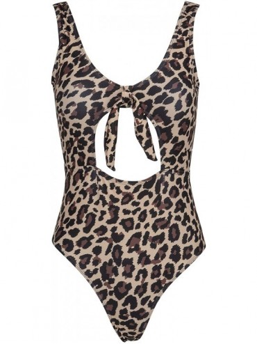 One-Pieces Womens Leopard Animal Print One-Piece Bathing Suit Swimsuit with Peephole and Tie Knot - C018OTL5ZIA $34.65