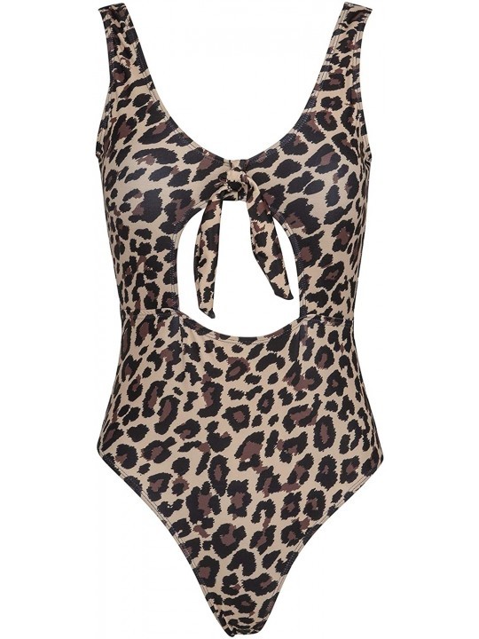 One-Pieces Womens Leopard Animal Print One-Piece Bathing Suit Swimsuit with Peephole and Tie Knot - C018OTL5ZIA $14.72