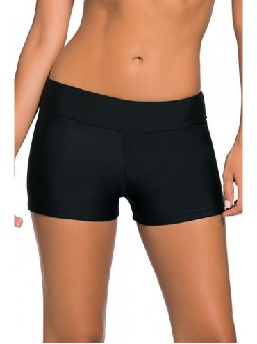 Bottoms Women's Solid Color Wide Waistband Boy Leg Swimsuit Bottom Board Shorts - 584black - CK18SRRGET2 $21.02