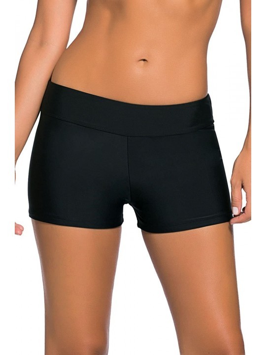Bottoms Women's Solid Color Wide Waistband Boy Leg Swimsuit Bottom Board Shorts - 584black - CK18SRRGET2 $12.89