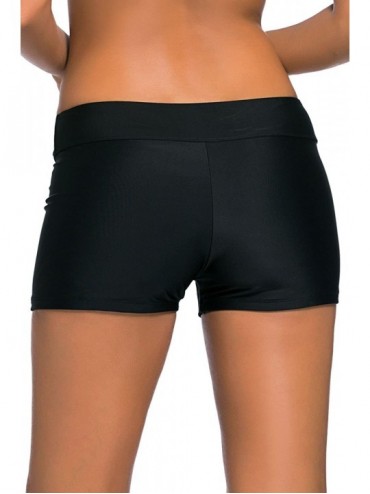 Bottoms Women's Solid Color Wide Waistband Boy Leg Swimsuit Bottom Board Shorts - 584black - CK18SRRGET2 $12.89