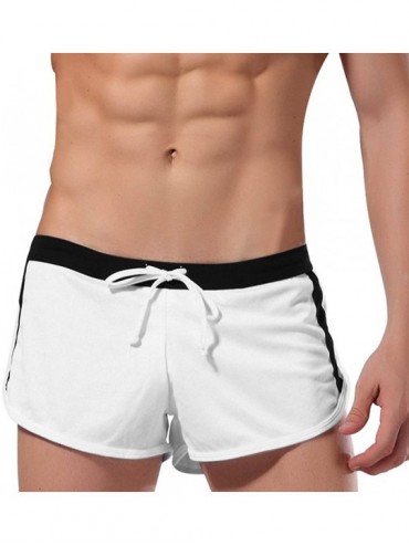 Trunks Mens Draw-String Bodybuilding Shorts Athletic Gym Shorts Swimwear Short - White - CW17YL9C5GY $22.32
