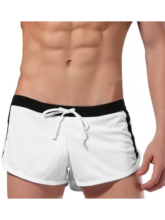 Trunks Mens Draw-String Bodybuilding Shorts Athletic Gym Shorts Swimwear Short - White - CW17YL9C5GY $11.58
