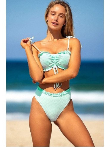 Sets Womens High Waisted Bikini Sets Ruffle String Bathing Suits Swimwear 2PC Swimsuits for Women - Mint Green - C518AU8IW25 ...